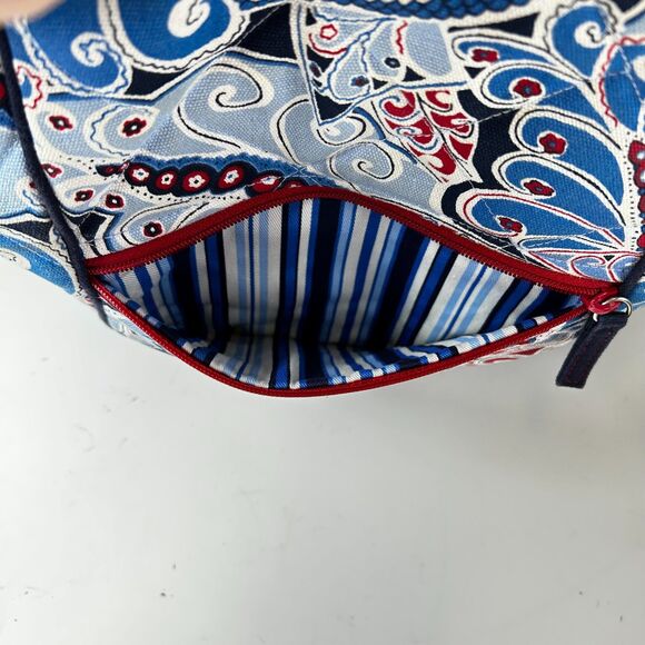 Vera Bradley Seaside Blue White Red Paisley Print Quilted Canvas Large Tote Bag - Picture 7 of 11